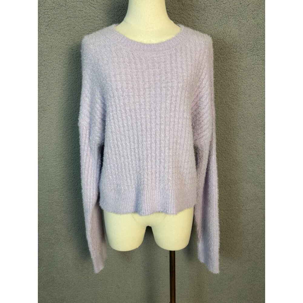 Hippie Rose Juniors' Eyelash Drop Shoulder Ribbed Sweater Size XL Purple NWT's